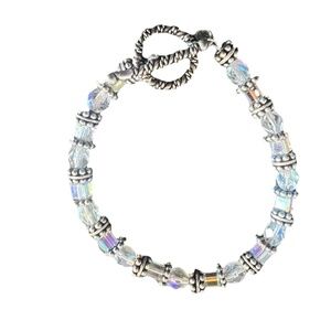 Crystal Beaded Bracelet Silver Tone Toggle Clasp Artisan Vintage 7”